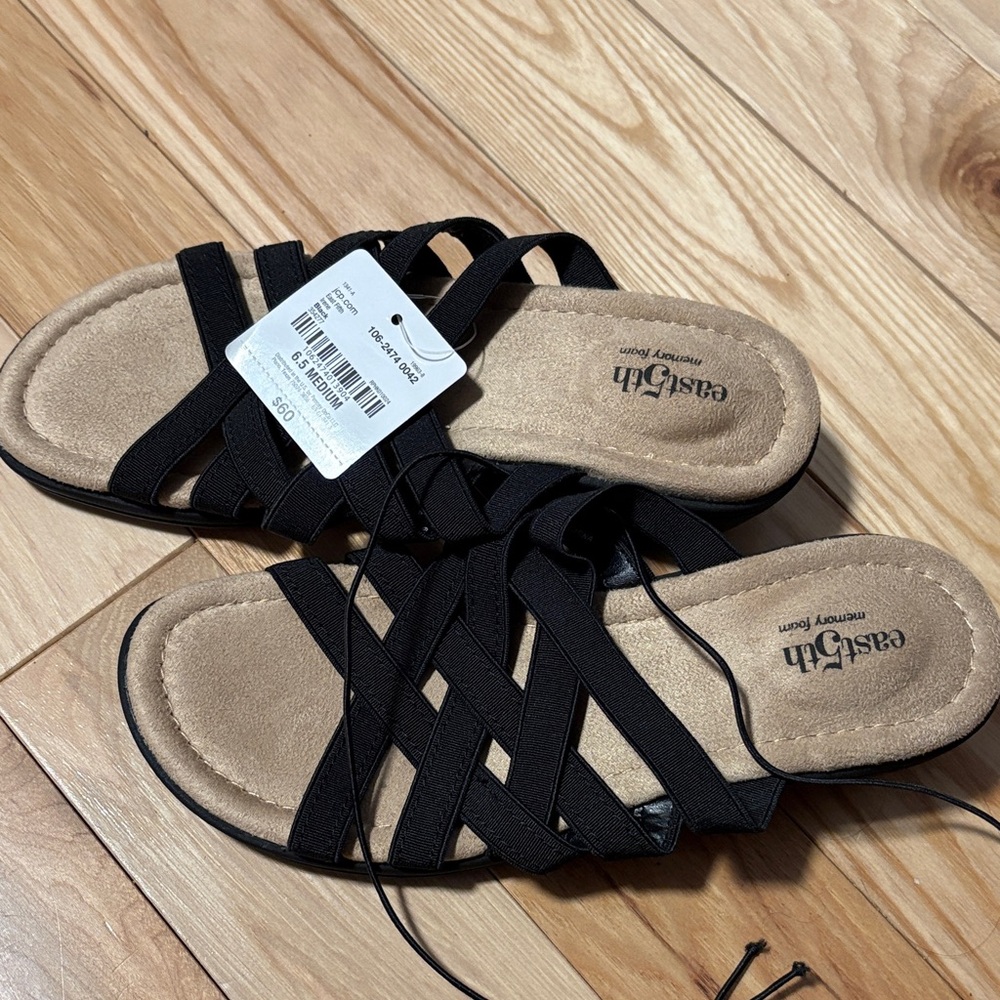East 5th Black Crisscross Slide Sandals
